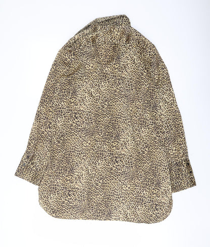 Zara Womens Brown Animal Print Polyester Tunic Button-Up Size XS Collared