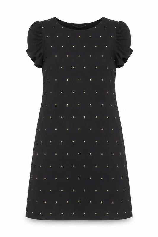 Front view of Miss Selfridge women’s black polyester a-line, size UK 12, boat neck pullover