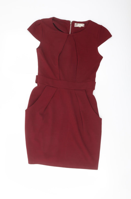 Vouley Vous Womens Red Polyester Mini Size 10 Round Neck Zip