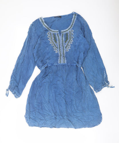 Klass Womens Blue Viscose A-Line Size 14 Round Neck Pullover