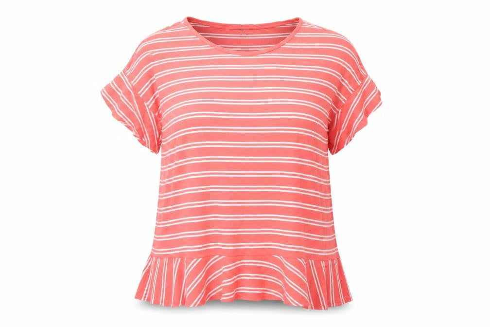 Lands' End Womens Orange Striped Cotton Basic T-Shirt Size XL Round Neck