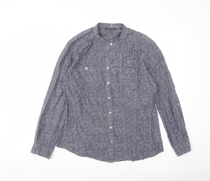 Marks & Spencer Womens Grey Geometric Cotton Basic Button-Up Size 12 Round Neck