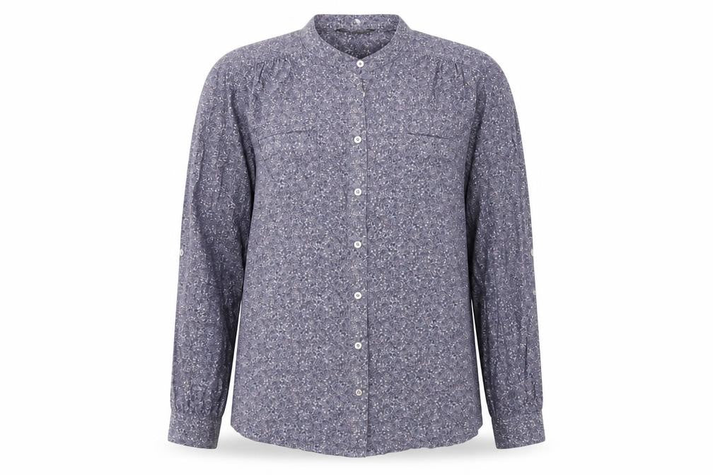 Marks & Spencer Womens Grey Geometric Cotton Basic Button-Up Size 12 Round Neck