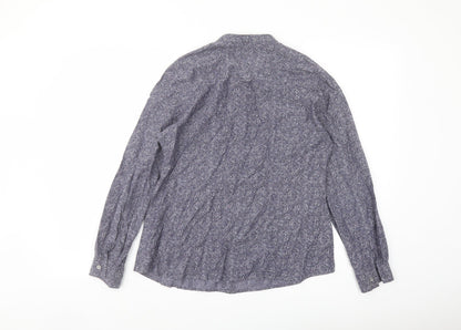 Marks & Spencer Womens Grey Geometric Cotton Basic Button-Up Size 12 Round Neck
