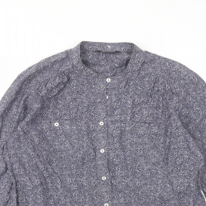 Marks & Spencer Womens Grey Geometric Cotton Basic Button-Up Size 12 Round Neck