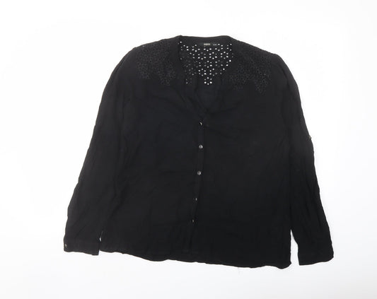 Oasis Womens Black Viscose Basic Button-Up Size 12 Round Neck