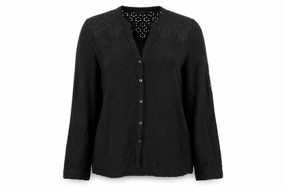 Oasis Womens Black Viscose Basic Button-Up Size 12 Round Neck