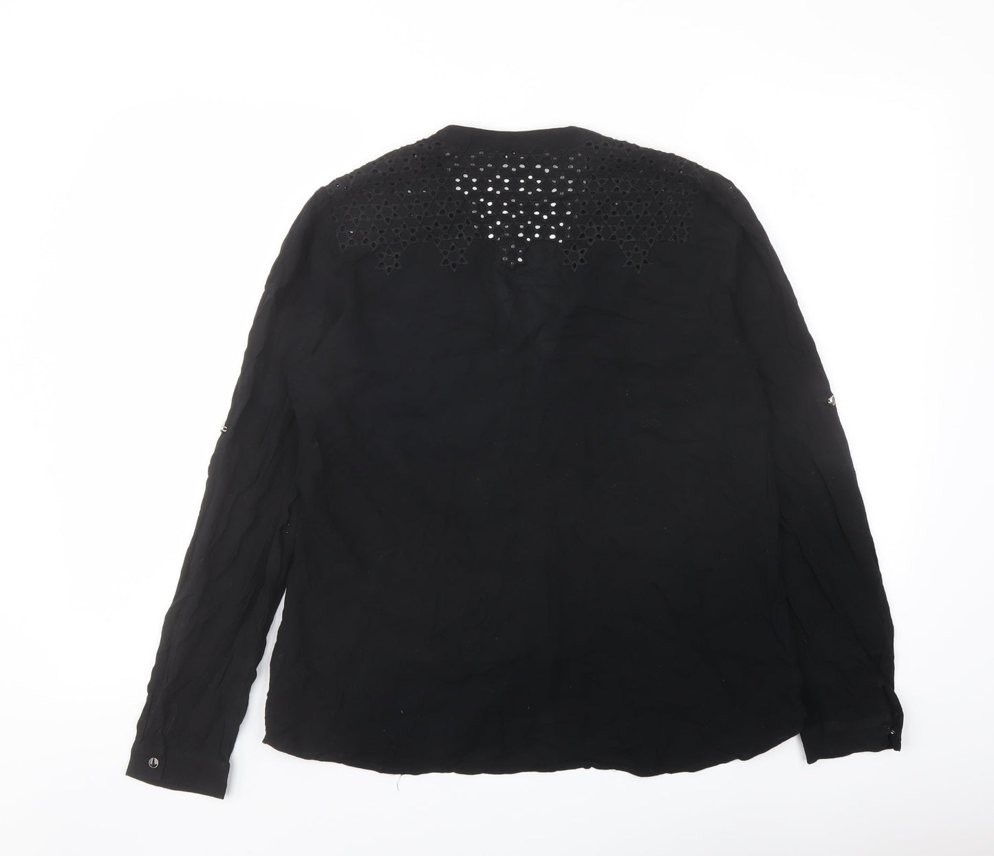 Oasis Womens Black Viscose Basic Button-Up Size 12 Round Neck