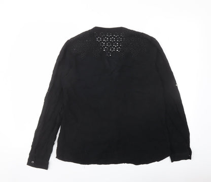 Oasis Womens Black Viscose Basic Button-Up Size 12 Round Neck