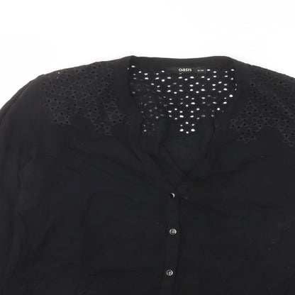 Oasis Womens Black Viscose Basic Button-Up Size 12 Round Neck