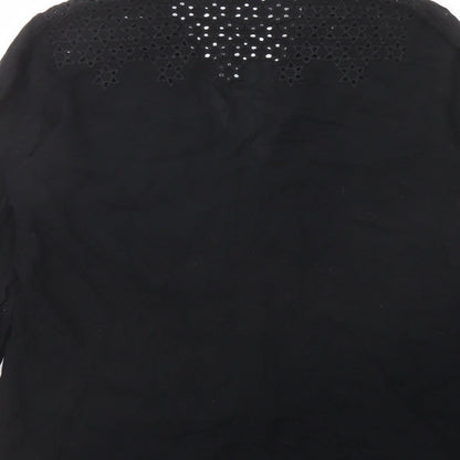 Oasis Womens Black Viscose Basic Button-Up Size 12 Round Neck