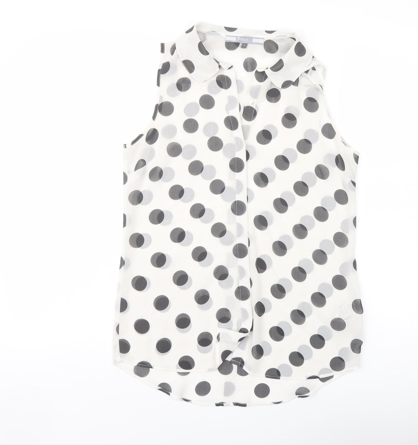 NEXT Womens White Polka Dot Polyester Basic Button-Up Size 8 Collared