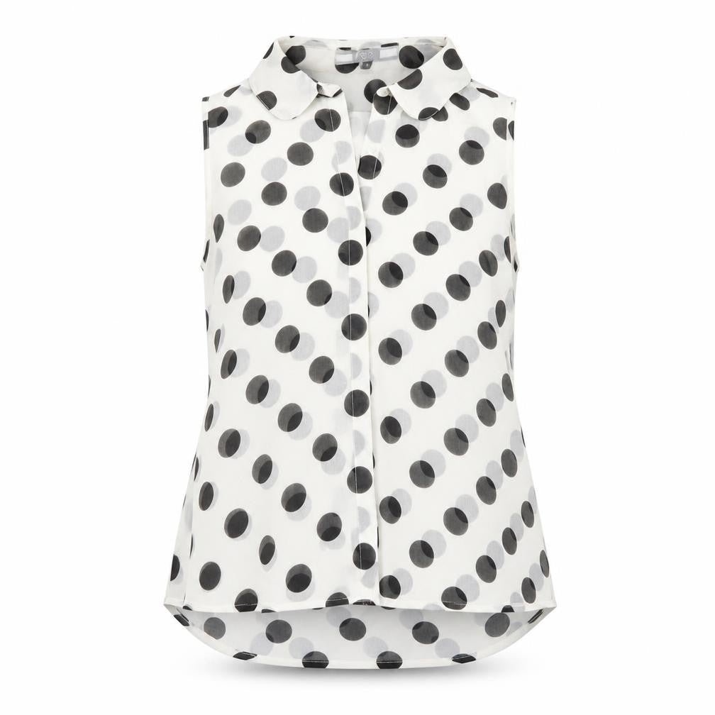 NEXT Womens White Polka Dot Polyester Basic Button-Up Size 8 Collared