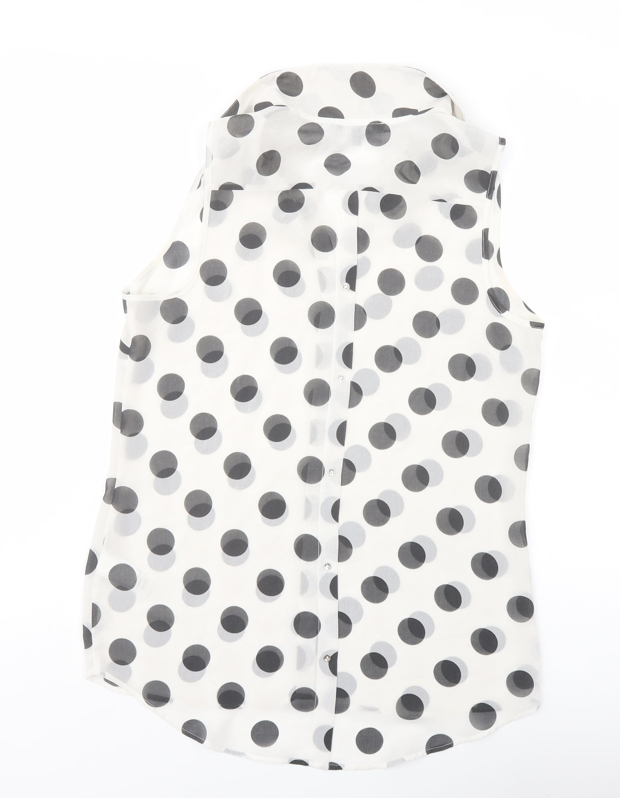 NEXT Womens White Polka Dot Polyester Basic Button-Up Size 8 Collared
