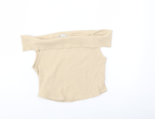 Zsara Womens Beige Polyester Cropped Blouse Size S Square Neck
