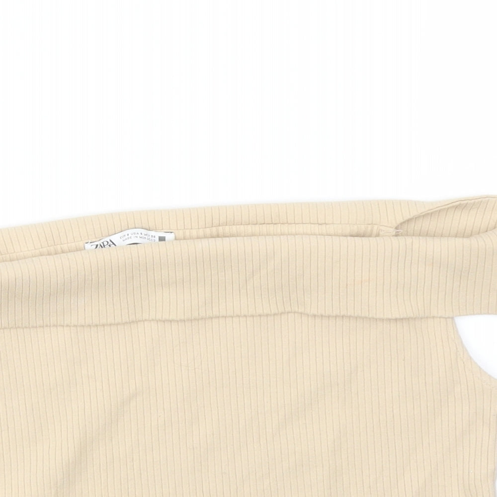Zsara Womens Beige Polyester Cropped Blouse Size S Square Neck