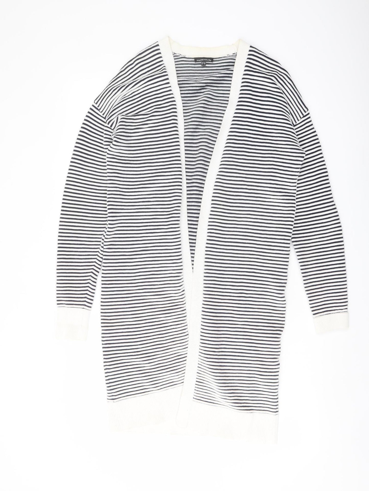 Warehouse Womens Blue Collared Striped Cotton Cardigan Jumper Size 10