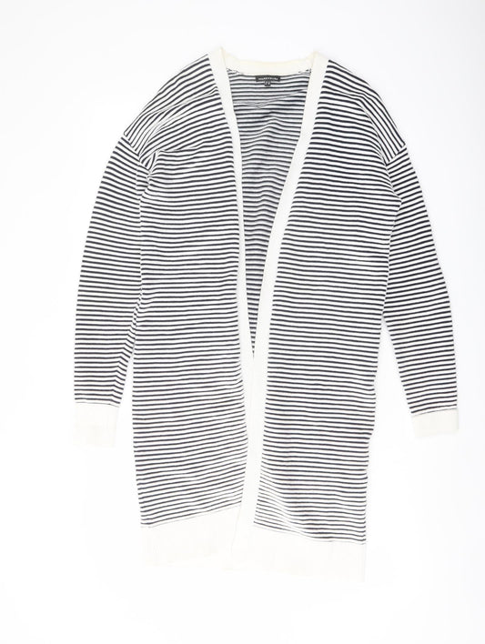 Warehouse Womens Blue Collared Striped Cotton Cardigan Jumper Size 10