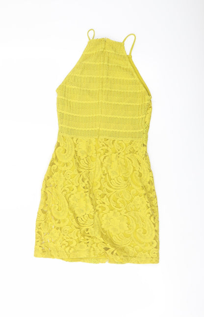 Topshop Womens Yellow Polyester Mini Size 4 Square Neck Zip