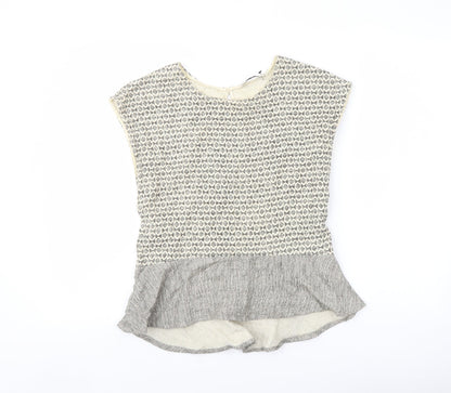 Zara Womens Beige Geometric Cotton Basic Blouse Size XS Round Neck