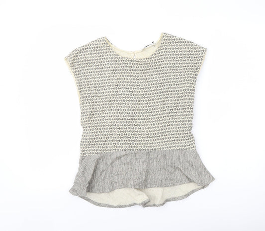 Zara Womens Beige Geometric Cotton Basic Blouse Size XS Round Neck