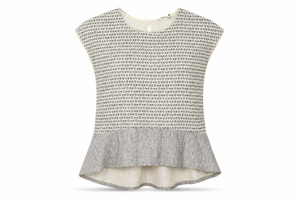 Zara Womens Beige Geometric Cotton Basic Blouse Size XS Round Neck