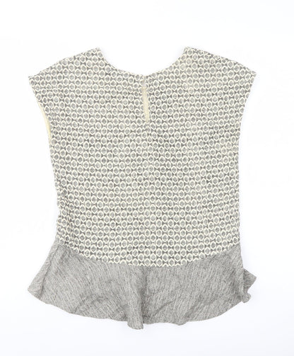 Zara Womens Beige Geometric Cotton Basic Blouse Size XS Round Neck