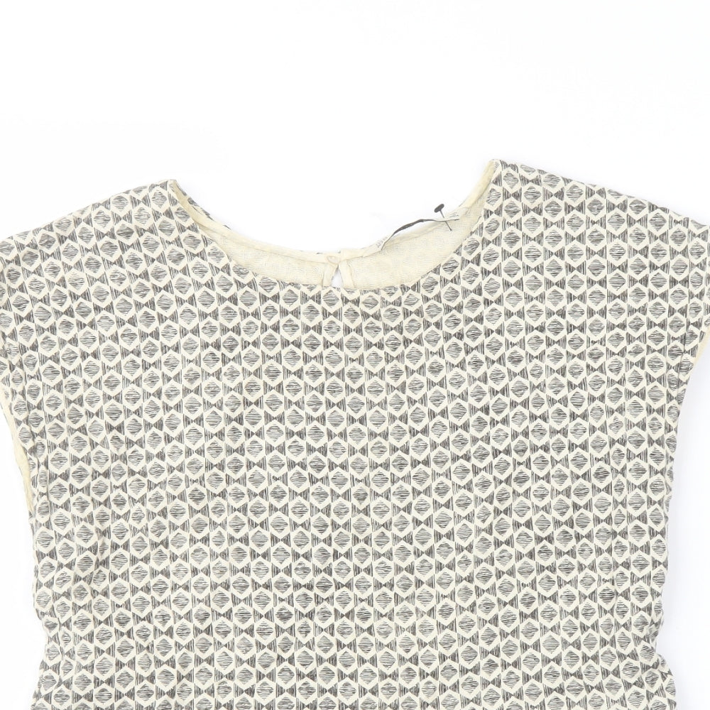 Zara Womens Beige Geometric Cotton Basic Blouse Size XS Round Neck
