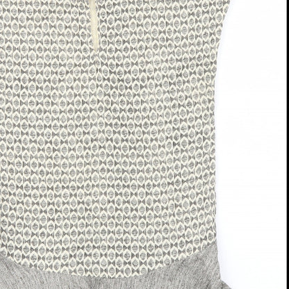 Zara Womens Beige Geometric Cotton Basic Blouse Size XS Round Neck