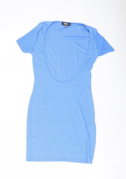 Additional front view of Missguided women’s blue polyester mini, size UK 10, scoop neck pullover