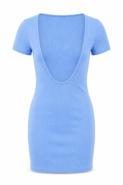 Front view of Missguided women’s blue polyester mini, size UK 10, scoop neck pullover
