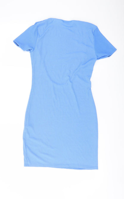 Back view of Missguided women’s blue polyester mini, size UK 10, scoop neck pullover