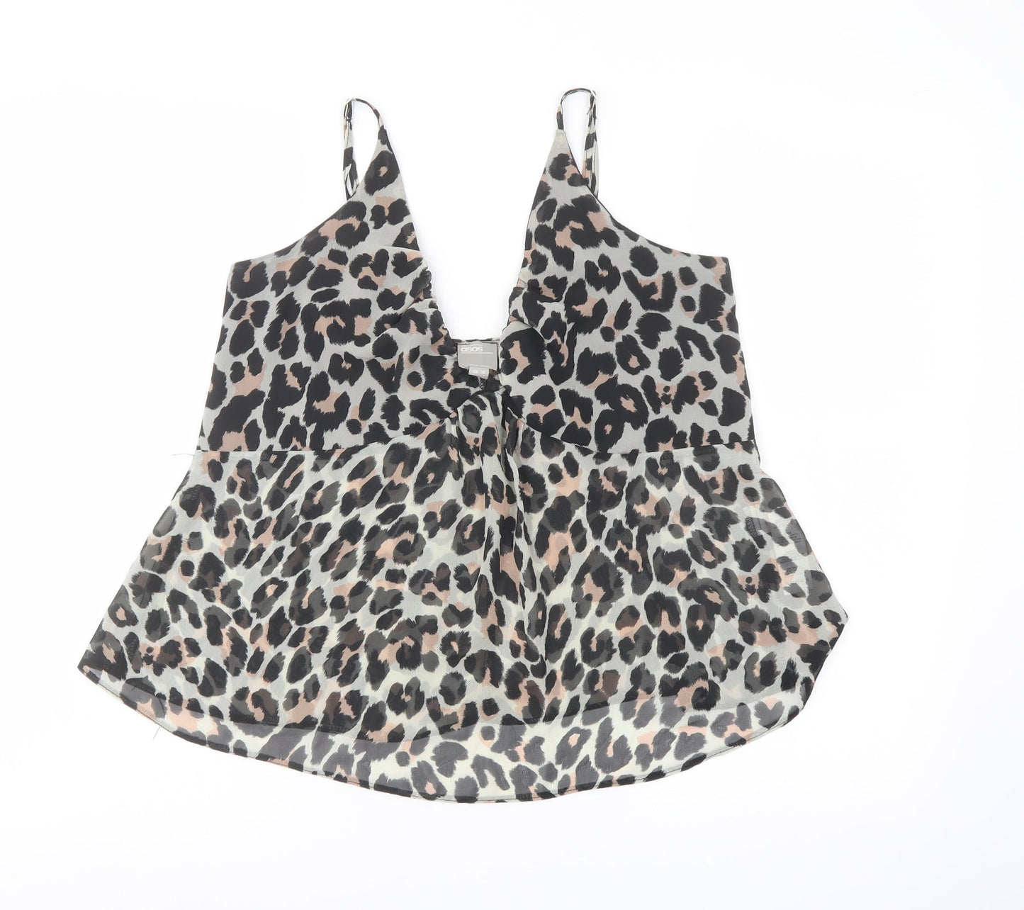 ASOS Womens Black Animal Print Polyester Camisole T-Shirt Size 12 V-Neck