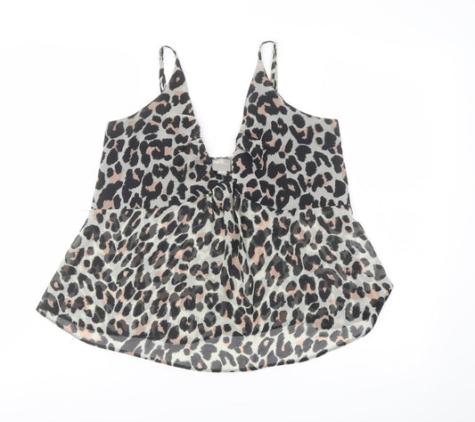 ASOS Womens Black Animal Print Polyester Camisole T-Shirt Size 12 V-Neck