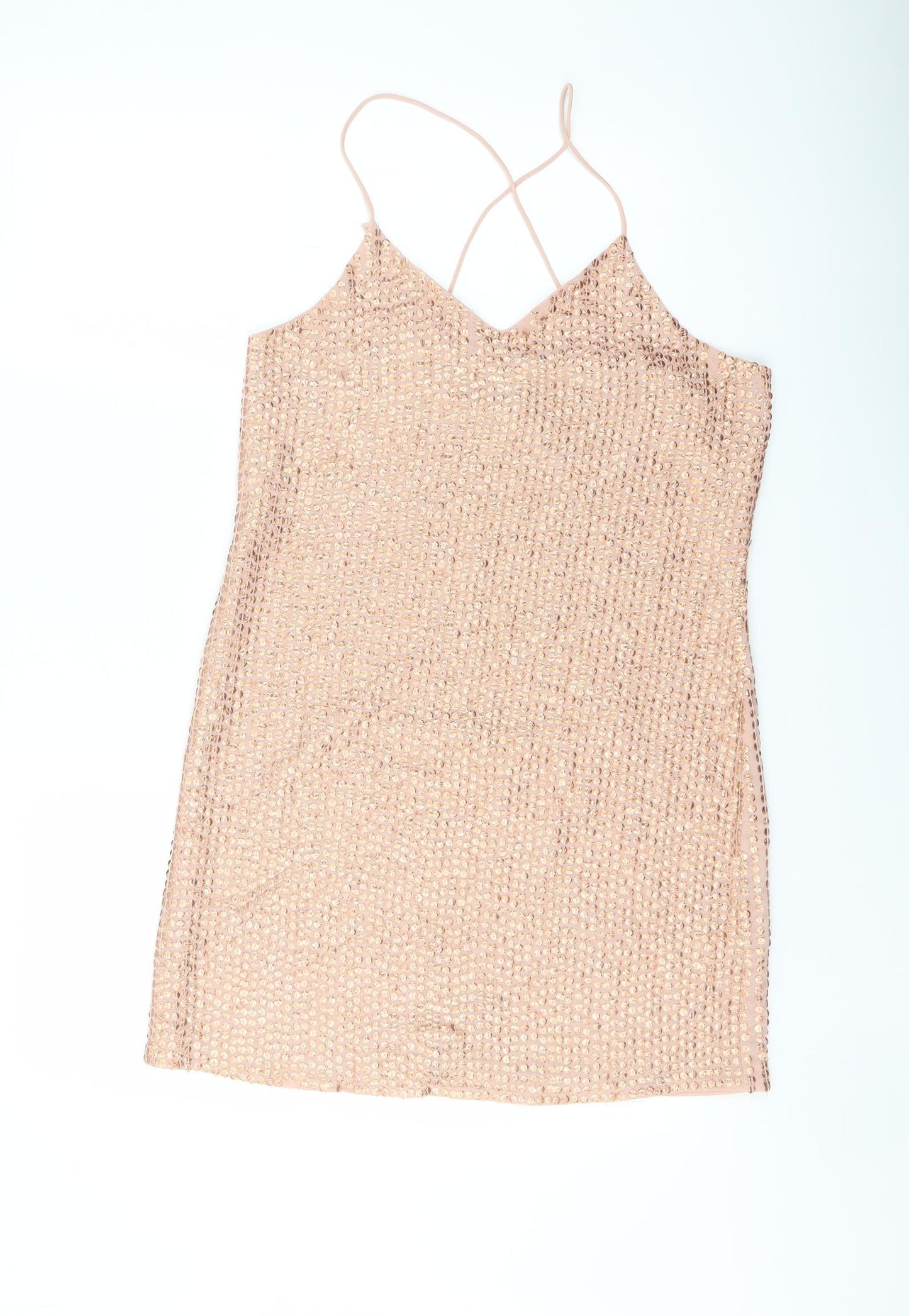 River Island Womens Pink Polyester Mini Size 8 V-Neck Pullover