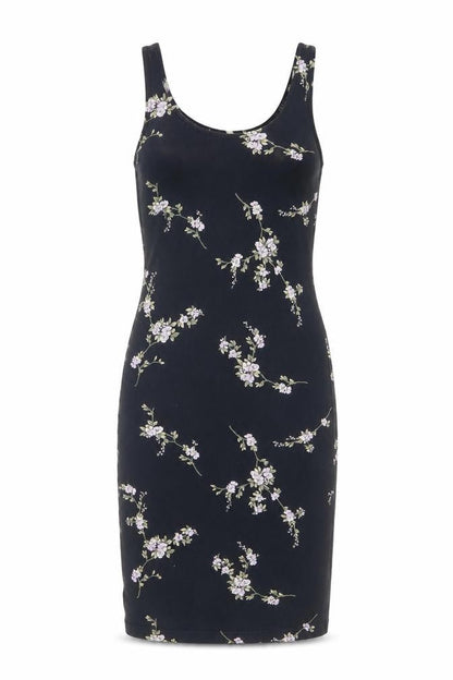 Front view of Miss Selfridge women’s blue floral cotton mini, size UK 6, round neck pullover