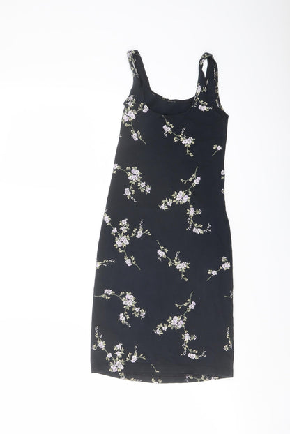 Back view of Miss Selfridge women’s blue floral cotton mini, size UK 6, round neck pullover