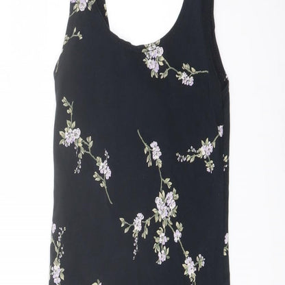 Close-up detail of Miss Selfridge women’s blue floral cotton mini, size UK 6, round neck pullover