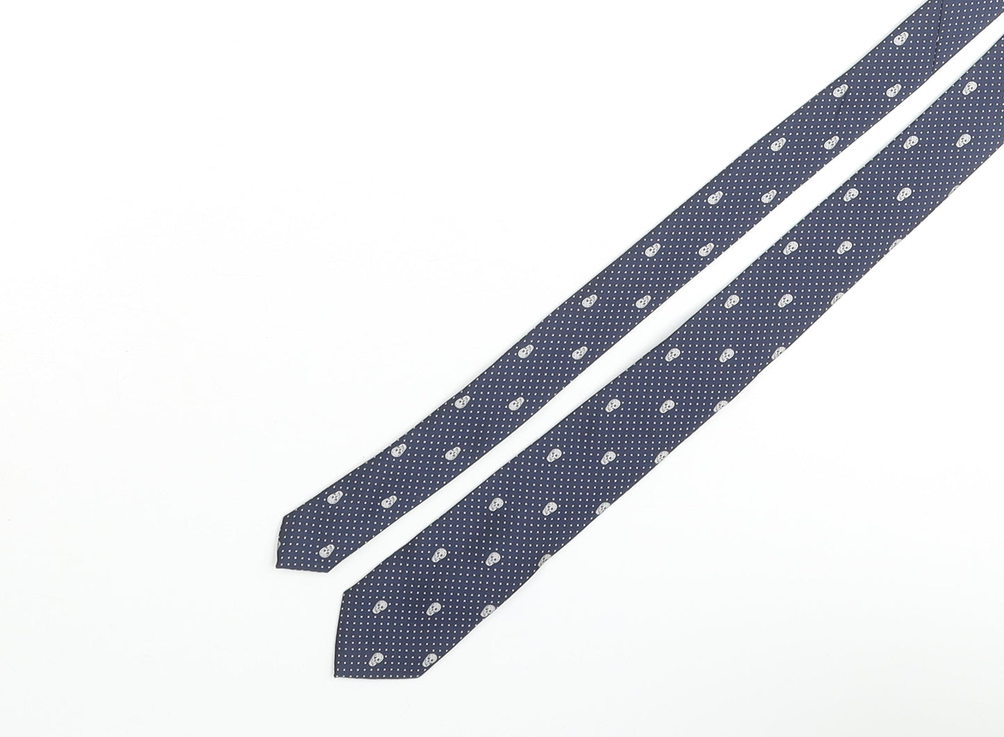 H. Brothers Mens Blue Polka Dot Polyester Pointed Tie One Size - Skull Print