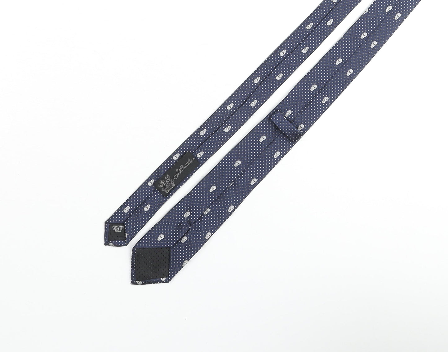H. Brothers Mens Blue Polka Dot Polyester Pointed Tie One Size - Skull Print
