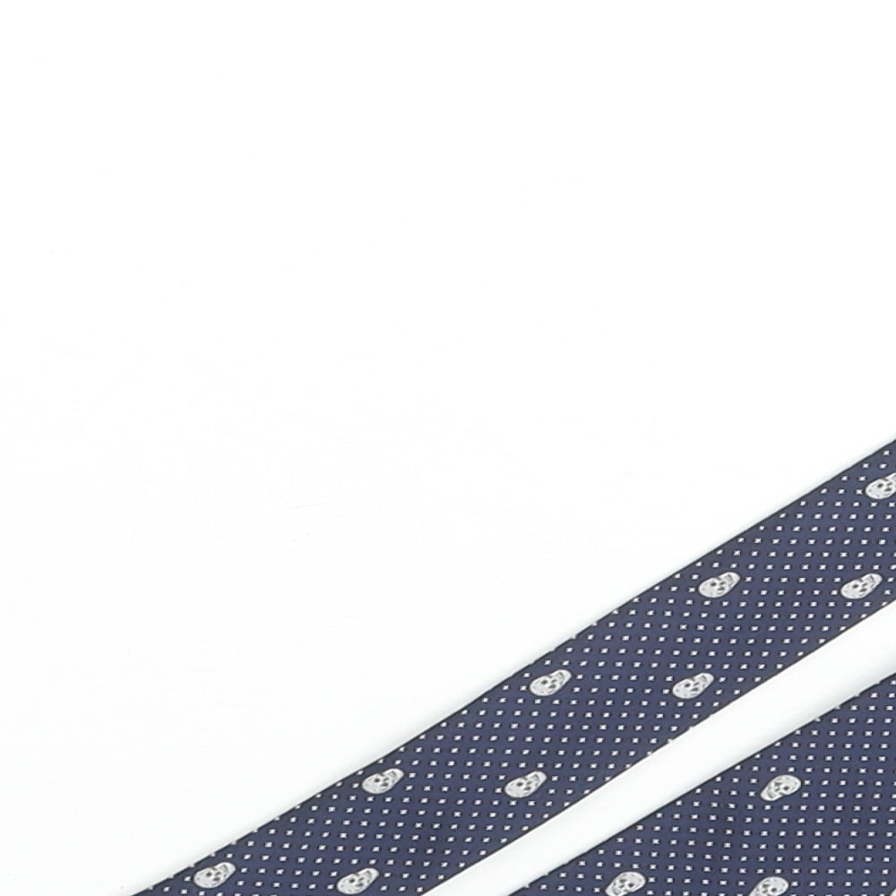 H. Brothers Mens Blue Polka Dot Polyester Pointed Tie One Size - Skull Print