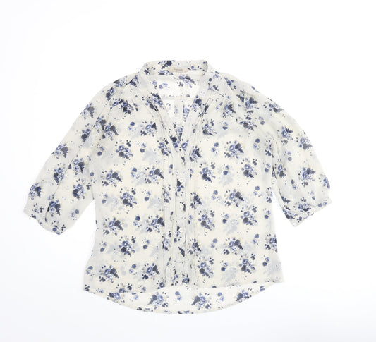 RW&CO. Womens Ivory Floral Polyester Basic Blouse Size XS V-Neck