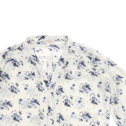 RW&CO. Womens Ivory Floral Polyester Basic Blouse Size XS V-Neck