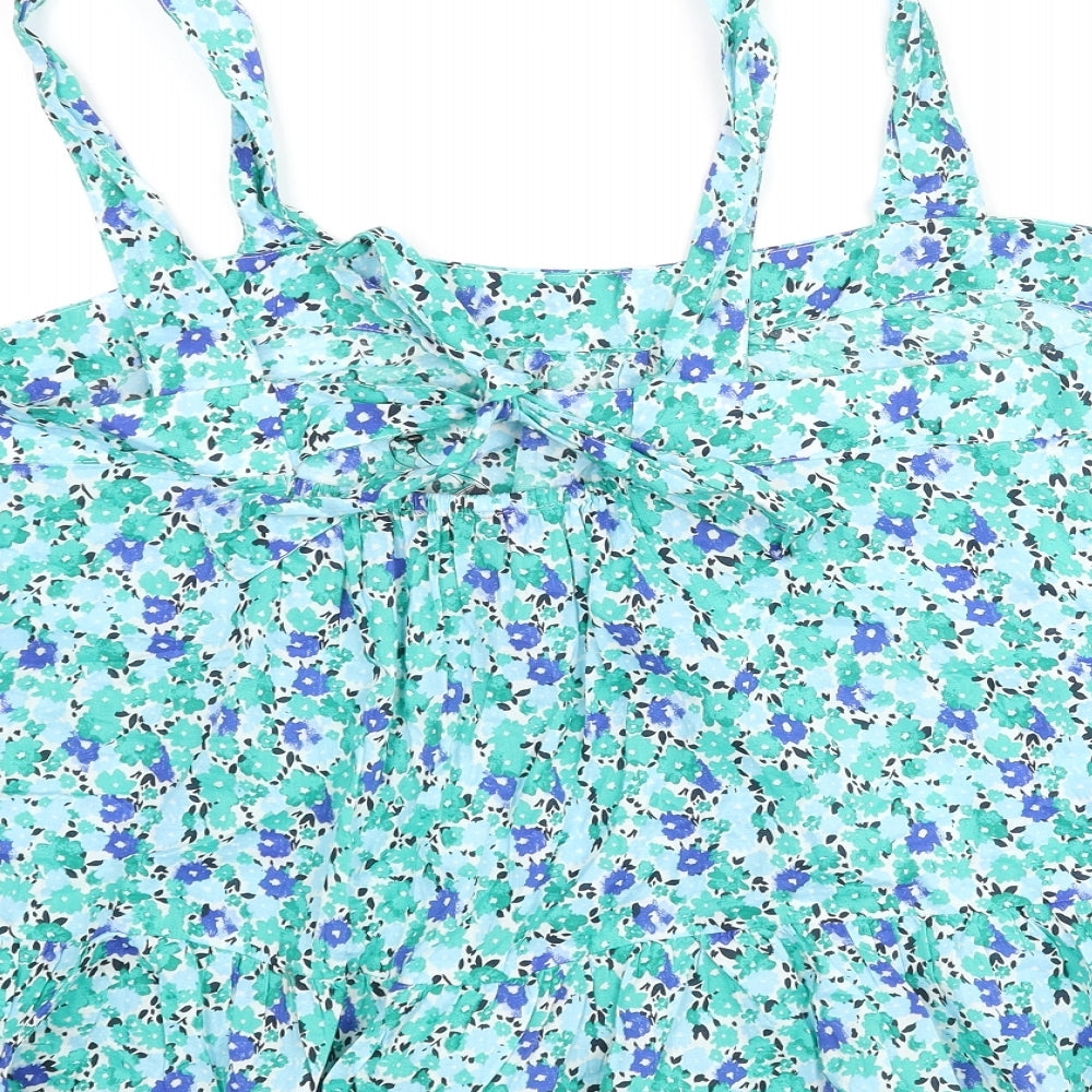 Marks and Spencer Womens Multicoloured Floral Cotton Cropped Blouse Size 20 Square Neck - Frill