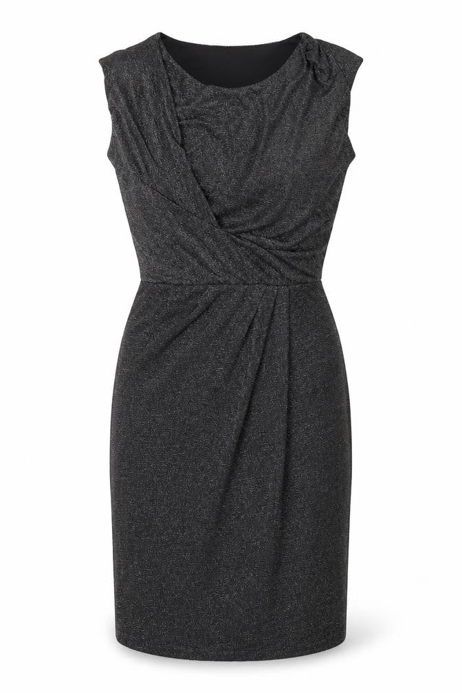 Oasis Womens Black Polyamide Pencil Dress Size M Round Neck Pullover - Glitter Pleated