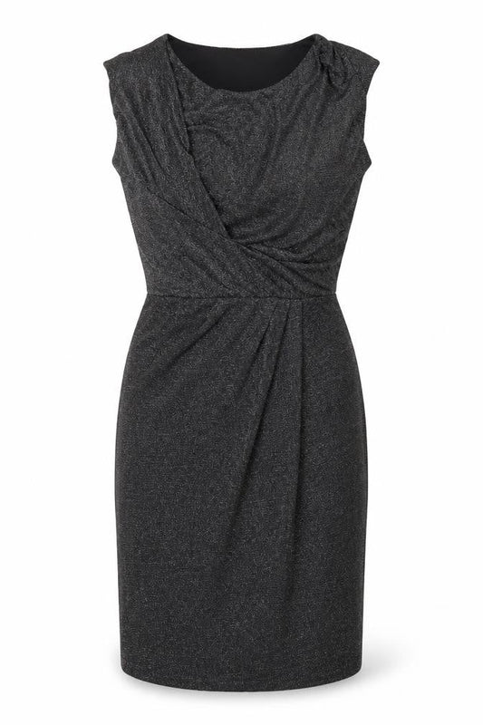 Oasis Womens Black Polyamide Pencil Dress Size M Round Neck Pullover - Glitter Pleated