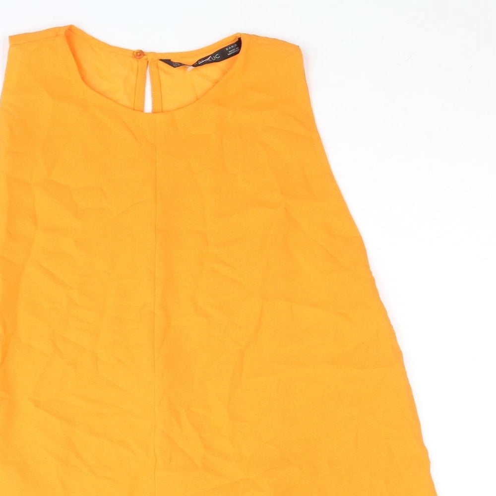 Zara Womens Orange Polyester Camisole Blouse Size L Round Neck