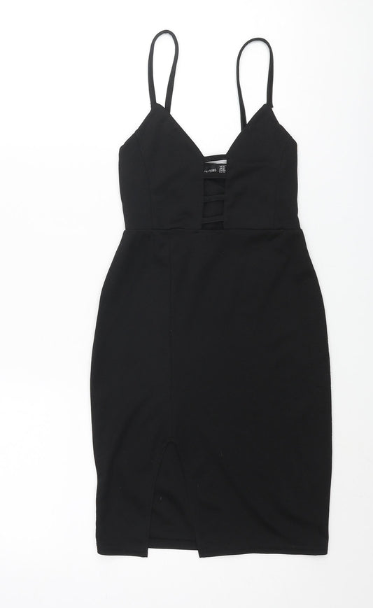 PRETTYLITTLETHING Womens Black Polyester Bodycon Size 6 Sweetheart Pullover - Cut Out