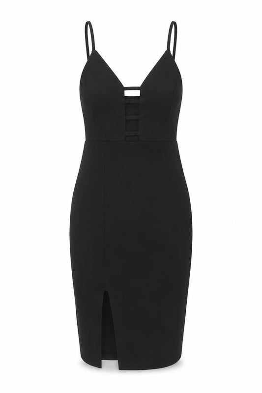 PRETTYLITTLETHING Womens Black Polyester Bodycon Size 6 Sweetheart Pullover - Cut Out