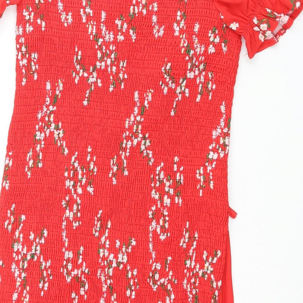 Kiss the Sky Womens Red Floral Polyester Mini Size M Sweetheart Tie - Rouched Frill